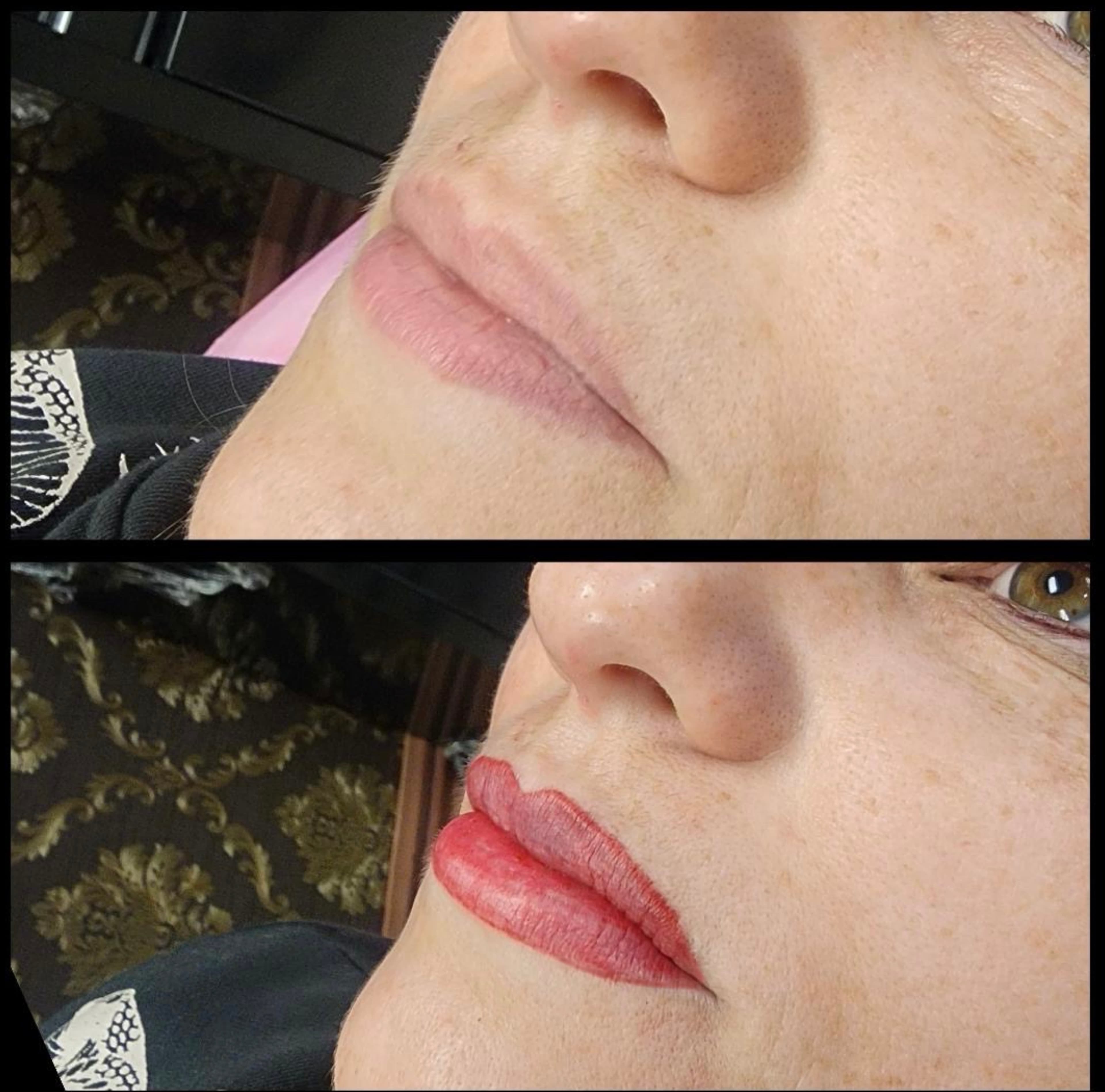 Before and after lip blush. By Kat